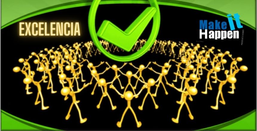 muñecos de color amarillo con los brazos abierto con símbolo de excelencia make it happen